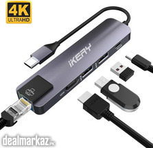 IKERY USB C Hub, 5 in 1 USB C Adapter with Ethernet Port, 4K USB C to