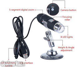 USB Digital Microscope 1600X Camera Endoscope 8LED Magnifier with Meta