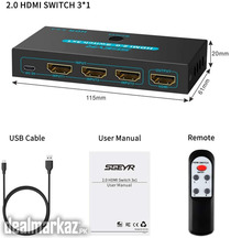 SGEYR HDMI 2.0 Switch Splitter 3 Port 4K HDMI Switcher 3 in 1 Out Meta