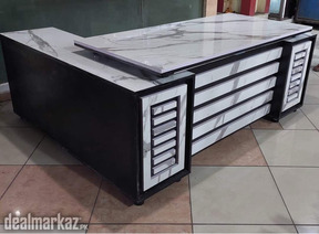 Executive L shape office table white marble sheet shine top