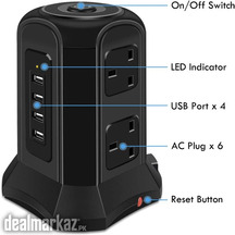 Tower Extension Lead, Te-Rich 10amp 6-Socket Surge Protector Multi Plu