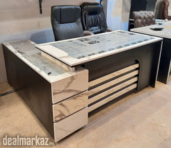 Executive Office Table L shape Table white and black