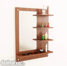 Wooden Wall Mirror With Shelfs ( Brown )