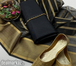 3 Pcs Women's Unstitched Silk Organza Suit With free Khussa