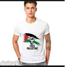 Free Palestin White - Plain Round Neck Half Sleeves T-Shirt For Men Pr