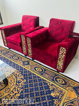 Velvet Red complete sofa set with glass table