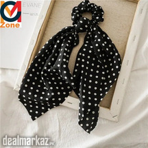 Fashion Dot Print Bow Satin Long Ribbon Ponytail Scarf Hair Scrunches