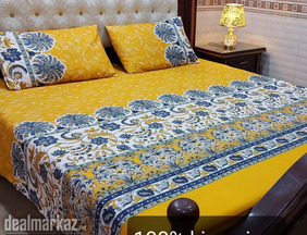 3 Pcs Cotton Printed Double Bedsheet