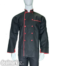 Full sleeve Black Chef Coat with red piping in Pakistan