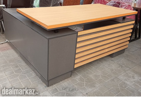 Executive office table L shspe | Brown and grey table