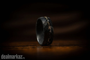 Striking Black Steel Hammered Band Ring