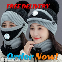 women wool cap with warmer neck and mask