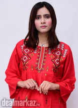 2 Pcs Women's Stitched Linen Embroidered Frock Suit