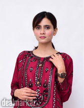 2 Pcs Women Stitched Linen Embroidered Frock Suit #502