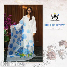 Handpainted Blue Floral Leafy Dupatta - MJ by Madiha Jahangir
