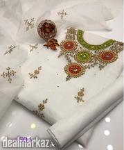 3 Pcs Women's Unstitched Organza Embroidered Suit # 504