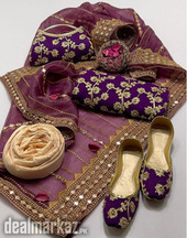 5 Pcs Women's Unstitched Crinkle Chffon Embroidered Suit # 506