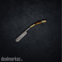 Handcrafted Damascus Steel Straight Razor Knife with Leather cover