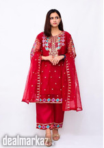 3 Pcs Women's Stitched Fancy Organza Embroidered Suit # 510