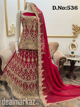Hand Made Nakshi Dabka Work Chiffon Bridal Lhenga