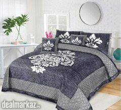 5 Pcs Velvet Jacquard Printed Double Bed Sheets