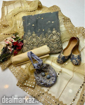 5 Pcs Women's Unstitched Fancy Organza Embroidered Suit