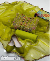 3 PCs Women Unstitched organza Silk Embroidered Dress