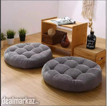 Velvet Round Floor Cushion 1 Pair Set-Grey