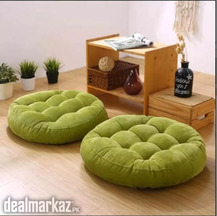 Velvet Round Floor Cushion 1 Pair Set-Green