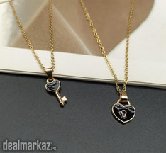Woman trendy heart key lock necklace