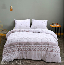 Geometric Striped Square Dot Print Bedding Set, Soft Comfortable Duve