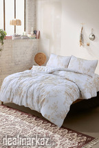 Beige & White Floral Other 4Pcs Double Queen Regular Bedding Set