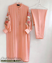 2pcs women stitched Arabic Lawn Embroidered suit