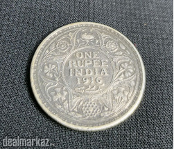 Pictures of George V British India One Rupee Silver Coin 1916