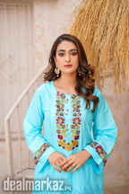 ٹو پی سیز خواتین کی سلی ہوئی سوتی لان کی کڑھائی والی شرٹ اور ٹراؤزر