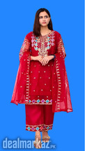تھری پی سیز خواتین کے سلے ہوئے آرگنزا کڑھائی والا سوٹ