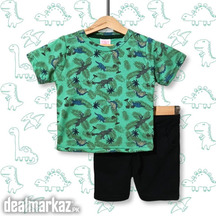 Kids Multi Dino Printed 2 Piece Suit - Green and Black