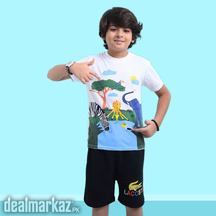 Kids Multi-Animal Printed 2 Piece Suit - White and Black