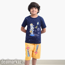 Kids Space Printed 2 Piece Suit - Navy Blue and Yellow