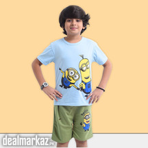 Kids Minions Printed 2 Piece Suit - Sky Blue and Green