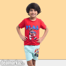 Kids Play Printed 2 Piece Suit - Red & Sky Blue