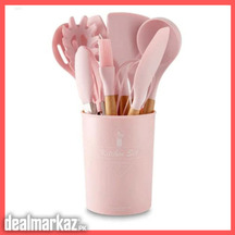 12-Piece Silicone Cooking Utensil Set with Wooden Handles