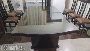 Stylish 8-Person Table with Removable Legs, 8 Chairs and Glass on Top