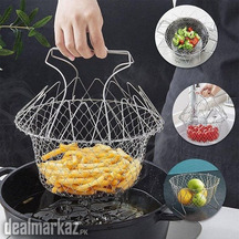 Stainless Steel Foldable Cooking Basket Chef Basket Strainer Net
