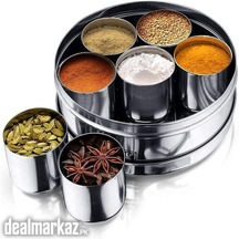 Stainless Steel Double Lid Spice Masala Boxes 7pcs