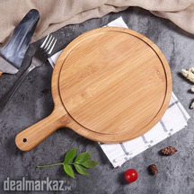 Wooden Pizza Board with Handle Round Baking Tray Pizza Stone Cutting B