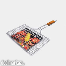 Medium Barbecue BBQ Grill Net Roast Grilling with Wooden Handle