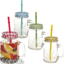 4pcs Mason Glass Jar with Reusable Straw Fruit Juices 450 ml
