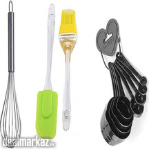 3in1 Deal 2 Pcs Spatula Brush Set + Stainless Steel Egg Whisker + 10 P
