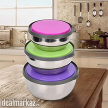 3Pcs Stainless Steel Bowl Set with Lid Food Storage Container
